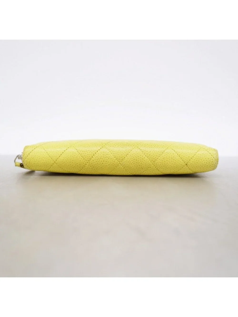 Chanel Wallet Quilted Caviar Leather Yellow Silver